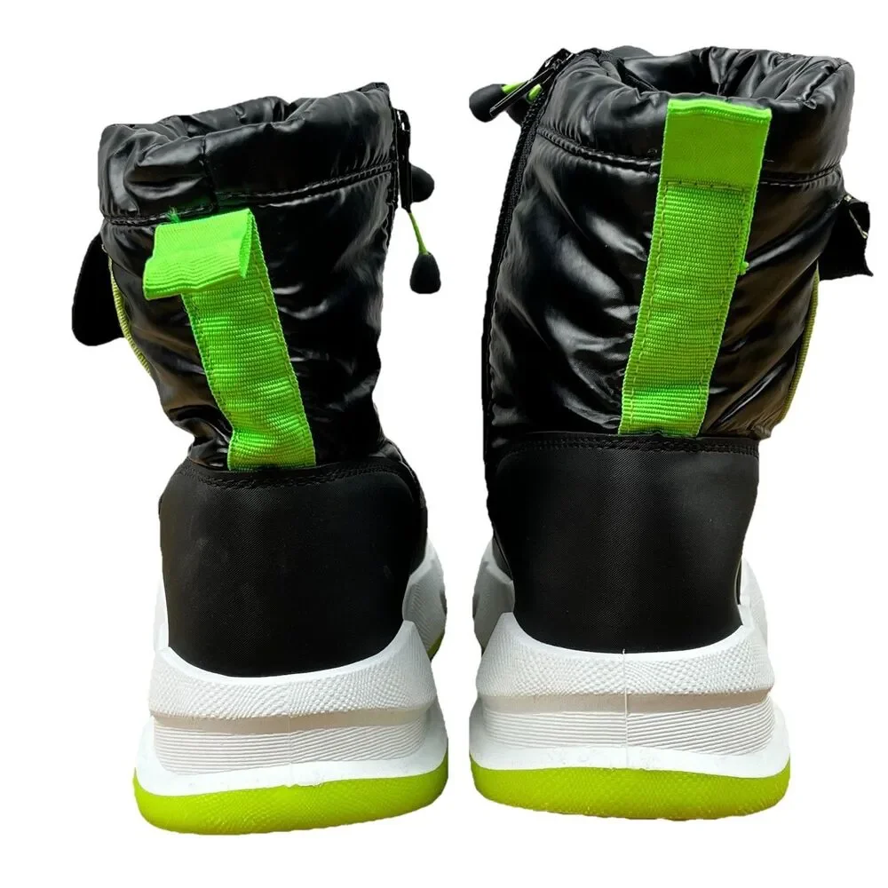 Kids Snow Boots Black Neon Green Insulated Waterproof Zip US 12 Toddler